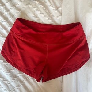 Red speed up shorts lululemon